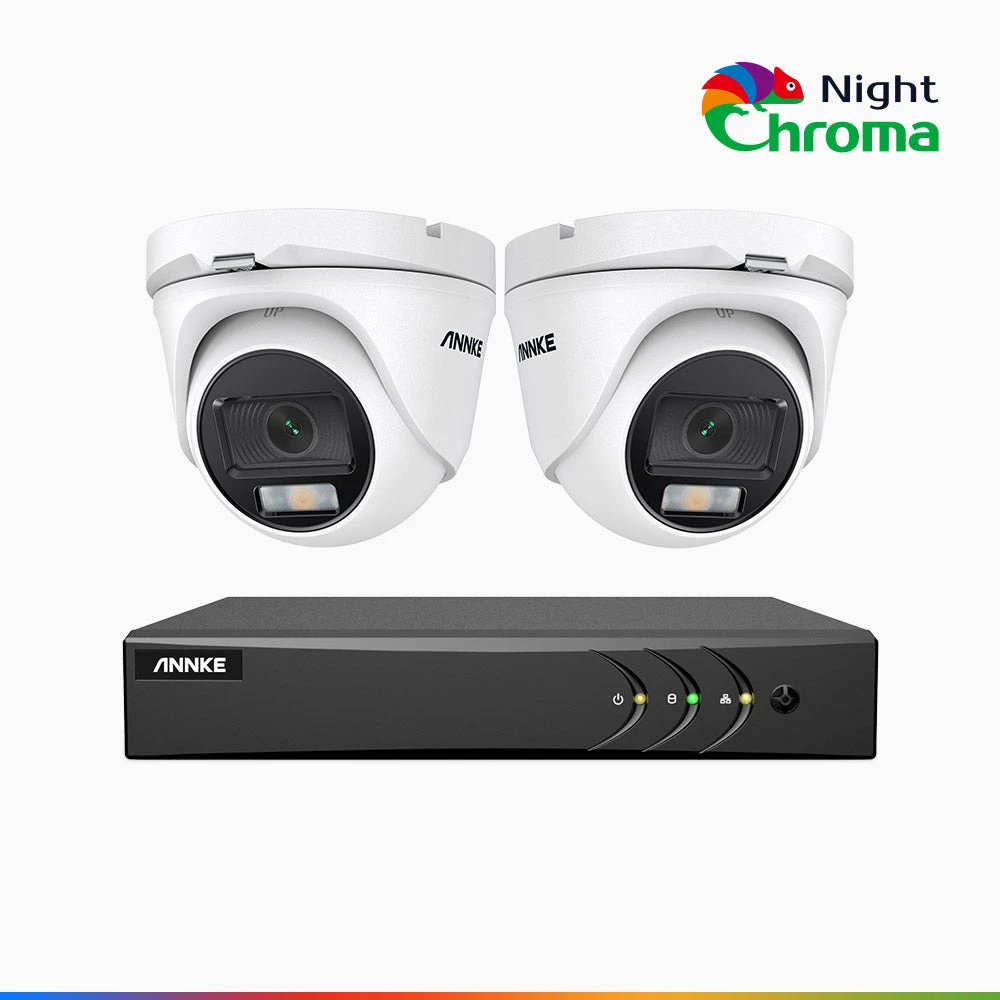 NightChromaTM NAK200 - 1080P 4 Channel 2 Cameras Wired CCTV System, Acme Colour Night Vision, f/1.0 Super Aperture, 0.001 Lux, 121° FoV, Active Alignment