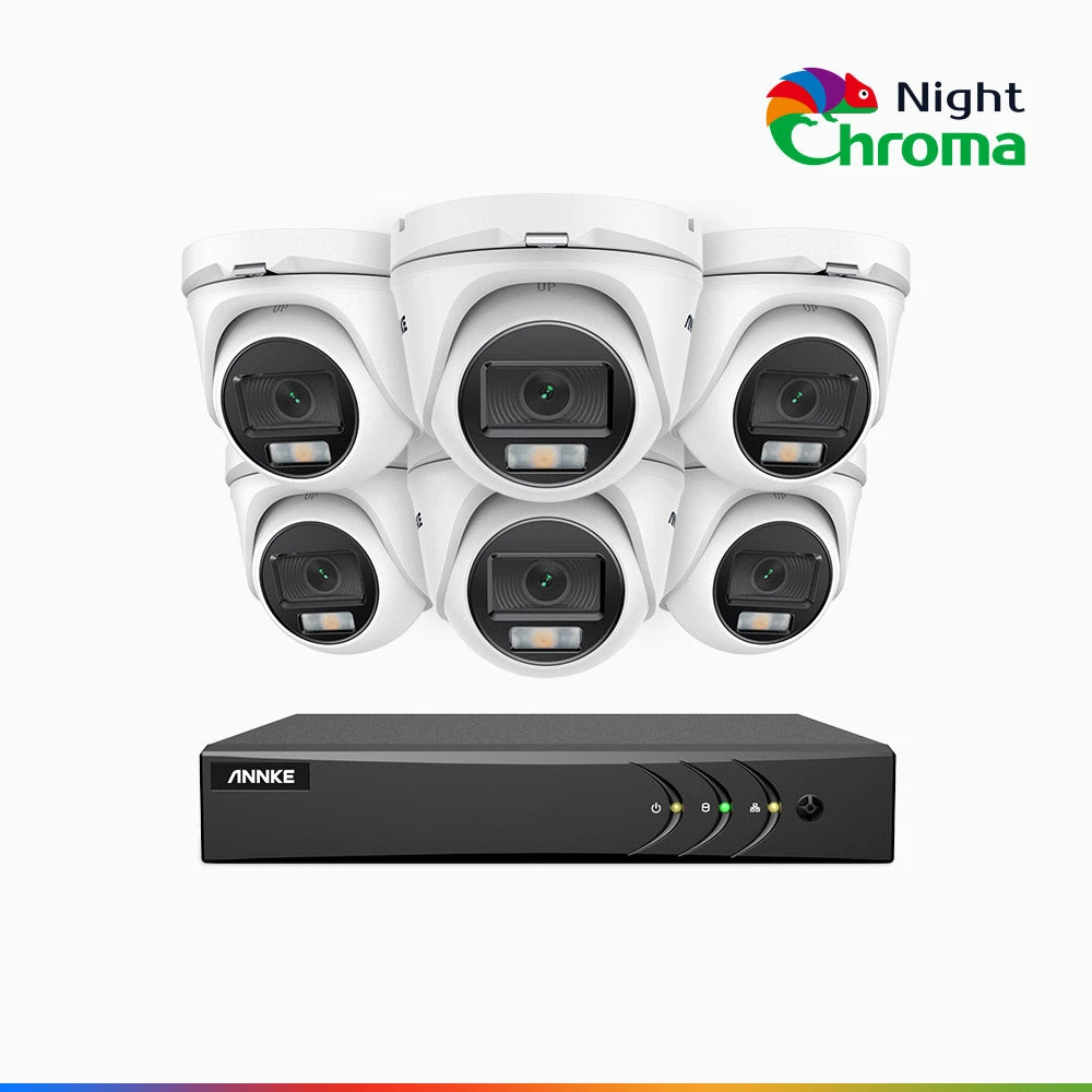 NightChromaTM NAK200 - 1080P 16 Channel 6 Cameras Wired CCTV System, Acme Colour Night Vision, f/1.0 Super Aperture, 0.001 Lux, 121° FoV, Active Alignment