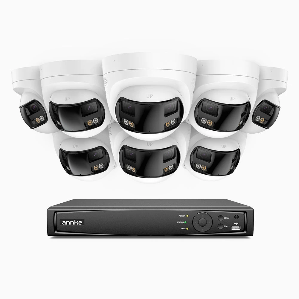 FDH600 - 16 Channel PoE Security System with 8 Dual Lens Cameras, 6MP Resolution, 180° Panoramic View, Smart Dual Light Night Vision, Two-Way Audio, Active Siren & Alarm, Human & Vehicle Detection, I…