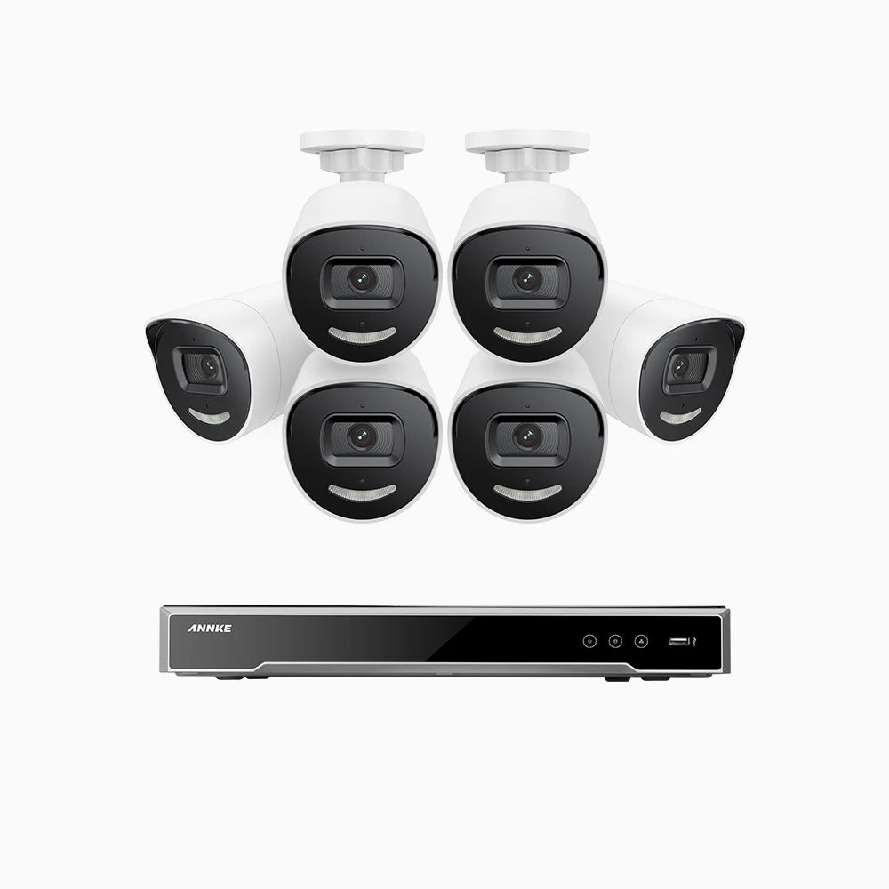 H800X - 4K 8 Channel 6 Cameras PoE Security System, 1/1.8'' BSI Sensor, f/1.6 Aperture (0.003 Lux), Siren & Strobe Alarm, 2CH 4K Decoding Capability, Human & Vehicle Detection, Perimeter Protection,…