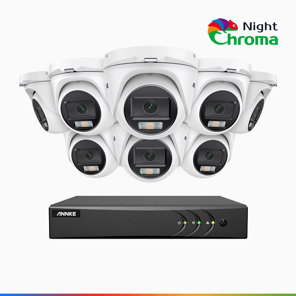 NightChromaTM NAK200 - 1080P 16 Channel 8 Cameras Wired CCTV System, Acme Colour Night Vision, f/1.0 Super Aperture, 0.001 Lux, 121° FoV, Active Alignment