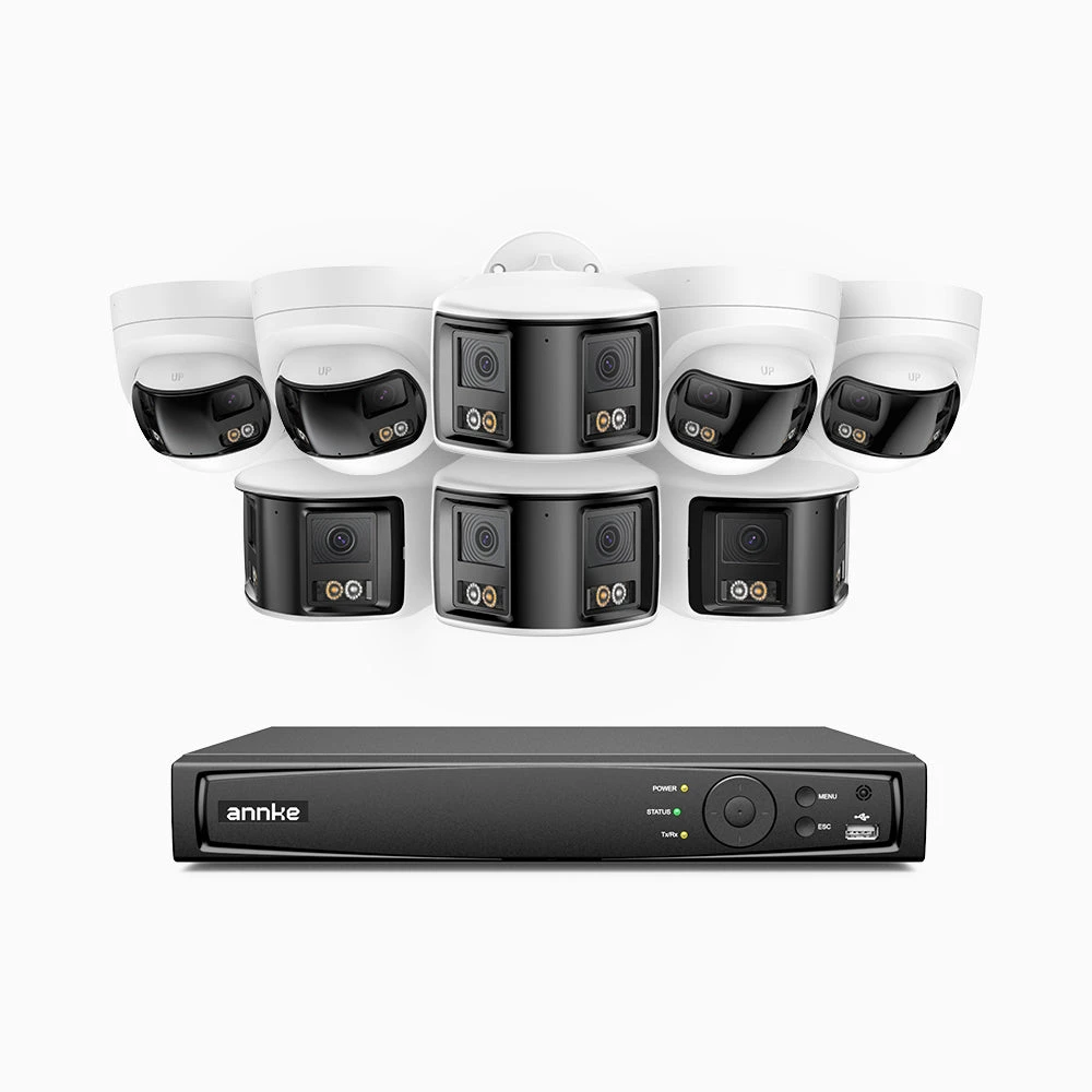 FDH600 - 8 Channel PoE Security System with 4 Bullet & 4 Turret Dual Lens Cameras, 6MP Resolution, 180° Panoramic View, Smart Dual Light Night Vision, Two-Way Audio, Active Siren & Alarm, Human & Veh…