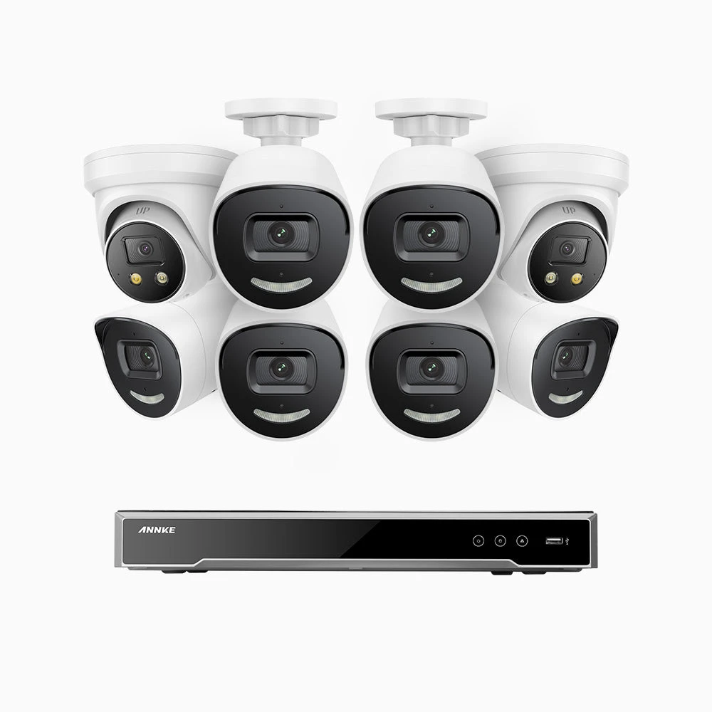 H800X - 4K 8 Channel PoE Security System with 6 Bullet & 2 Turret Cameras, 1/1.8'' BSI Sensor, f/1.6 Aperture (0.003 Lux), Siren & Strobe Alarm, 2CH 4K Decoding Capability, Human & Vehicle Detection,…