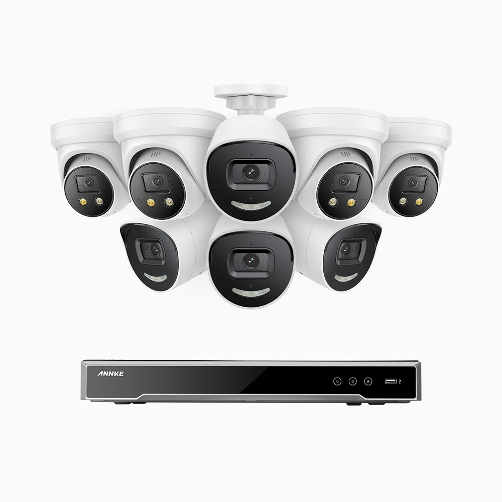 H800X - 4K 8 Channel PoE Security System with 4 Bullet & 4 Turret Cameras, 1/1.8'' BSI Sensor, f/1.6 Aperture (0.003 Lux), Siren & Strobe Alarm, 2CH 4K Decoding Capability, Human & Vehicle Detection,…
