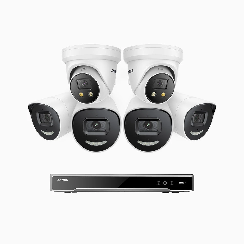 H800X - 4K 8 Channel PoE Security System with 4 Bullet & 2 Turret Cameras, 1/1.8'' BSI Sensor, f/1.6 Aperture (0.003 Lux), Siren & Strobe Alarm, 2CH 4K Decoding Capability, Human & Vehicle Detection,…