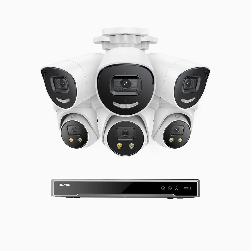 H800X - 4K 8 Channel PoE Security System with 3 Bullet & 3 Turret Cameras, 1/1.8'' BSI Sensor, f/1.6 Aperture (0.003 Lux), Siren & Strobe Alarm, 2CH 4K Decoding Capability, Human & Vehicle Detection,…
