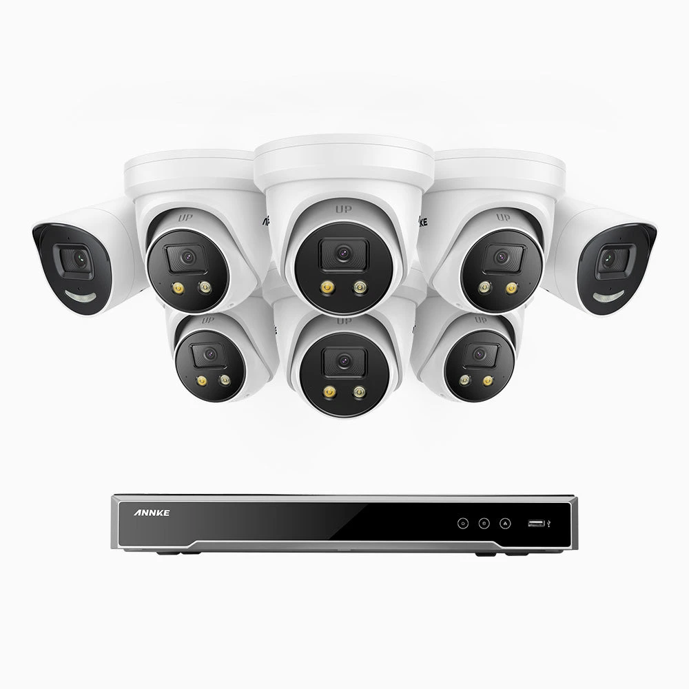 H800X - 4K 8 Channel PoE Security System with 2 Bullet & 6 Turret Cameras, 1/1.8'' BSI Sensor, f/1.6 Aperture (0.003 Lux), Siren & Strobe Alarm, 2CH 4K Decoding Capability, Human & Vehicle Detection,…