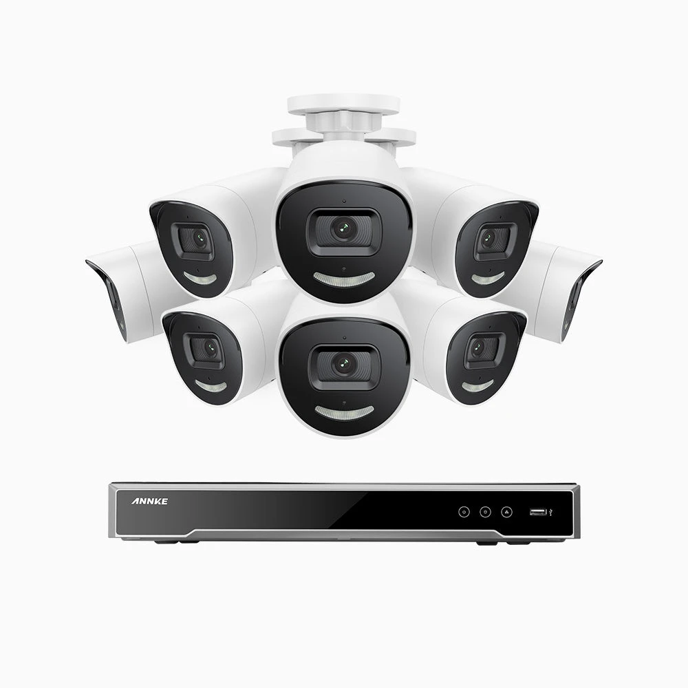H800X - 4K 16 Channel 8 Cameras PoE Security System, 1/1.8'' BSI Sensor, f/1.6 Aperture (0.003 Lux), Siren & Strobe Alarm, 2CH 4K Decoding Capability, Human & Vehicle Detection, Perimeter Protection,…